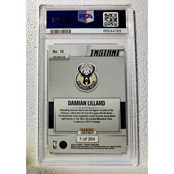 Damian Lillard 2023-24 Panini #16 Basketball NBA Card Bucks 1 of 264 PSA 9 Mint - Picture 2 of 4